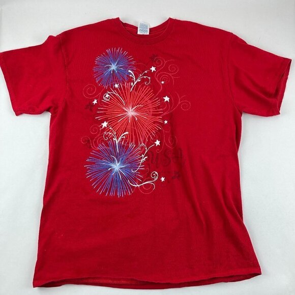 Delta Pro Weight Tshirt Womens Large Red Fireworks Independence Day July 4th - Picture 1 of 9